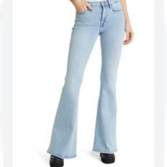 NASTY GAL WIDE LEG RETRO VIBE FLARED DISTRESSED HI-RISE LIGHT WASH JEAN - Picture 12 of 12